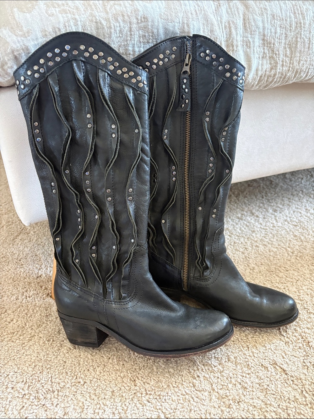 Sheridan Mia Black Studded Western Knee Boots